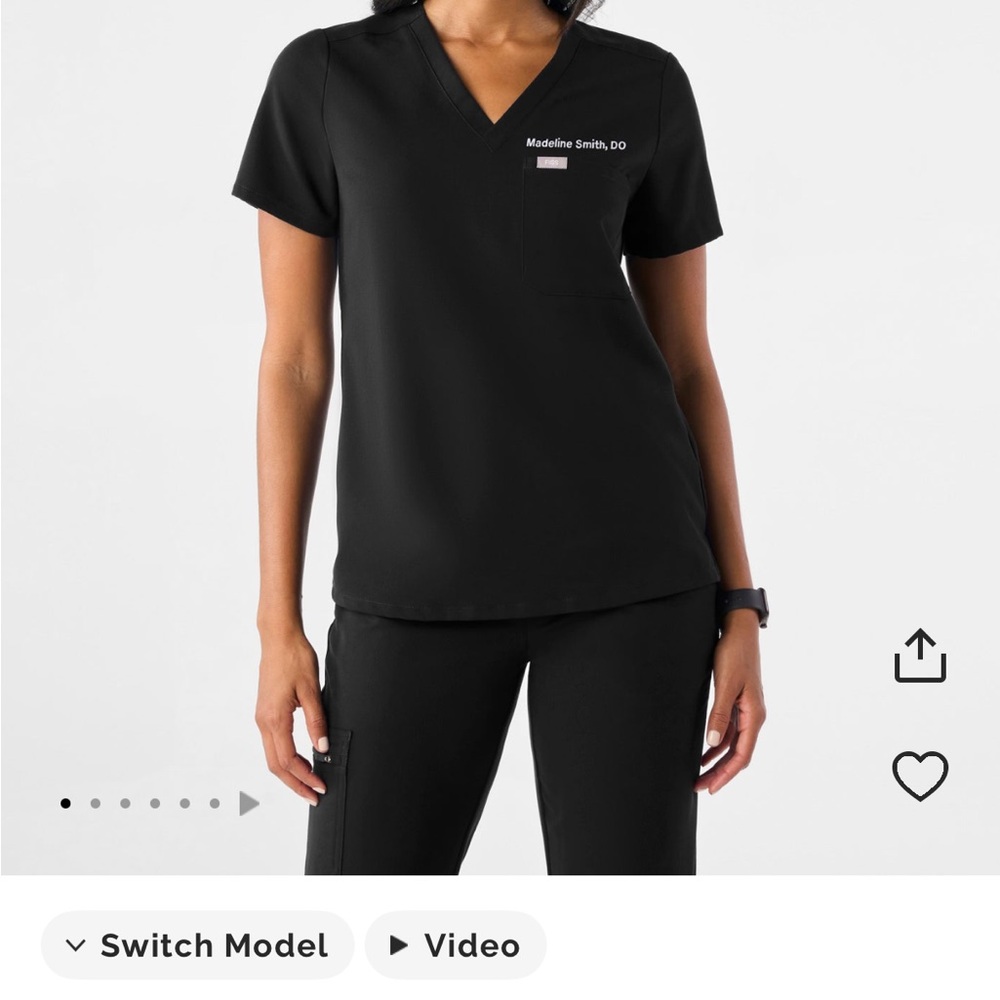 Figs Black Catarina V-Neck Women's Top size XS